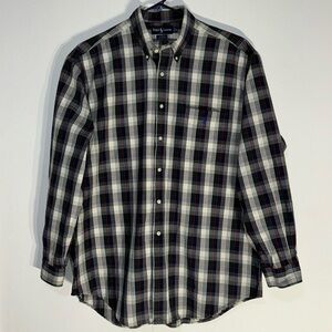 Men’s Ralph Lauren Shirt plaid long sleeve button down black green gray white XL